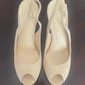 Cole Haan Tan Slingback Peep-Toe Heels